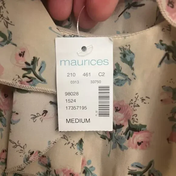 NWT Maurices Lightweight Mesh Back Ruffle Dress Medium Floral Ivory Pink - Picture 13 of 16